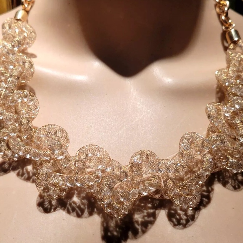 Tan & Crystal Gold Plated Choker